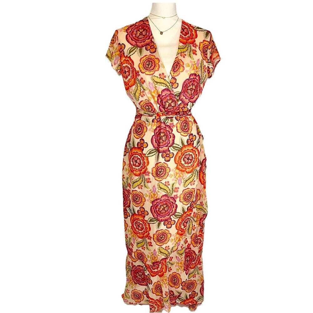 Just Taylor Floral Wrap Maxi Dress Chiffon Cap Sleeve Multicolor Size 6